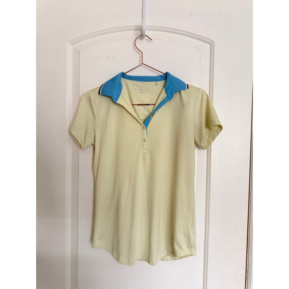 Sport Haley Polo Shirt‎ Women XS Yellow Turquoise Blue Contrast Trim Golf Top